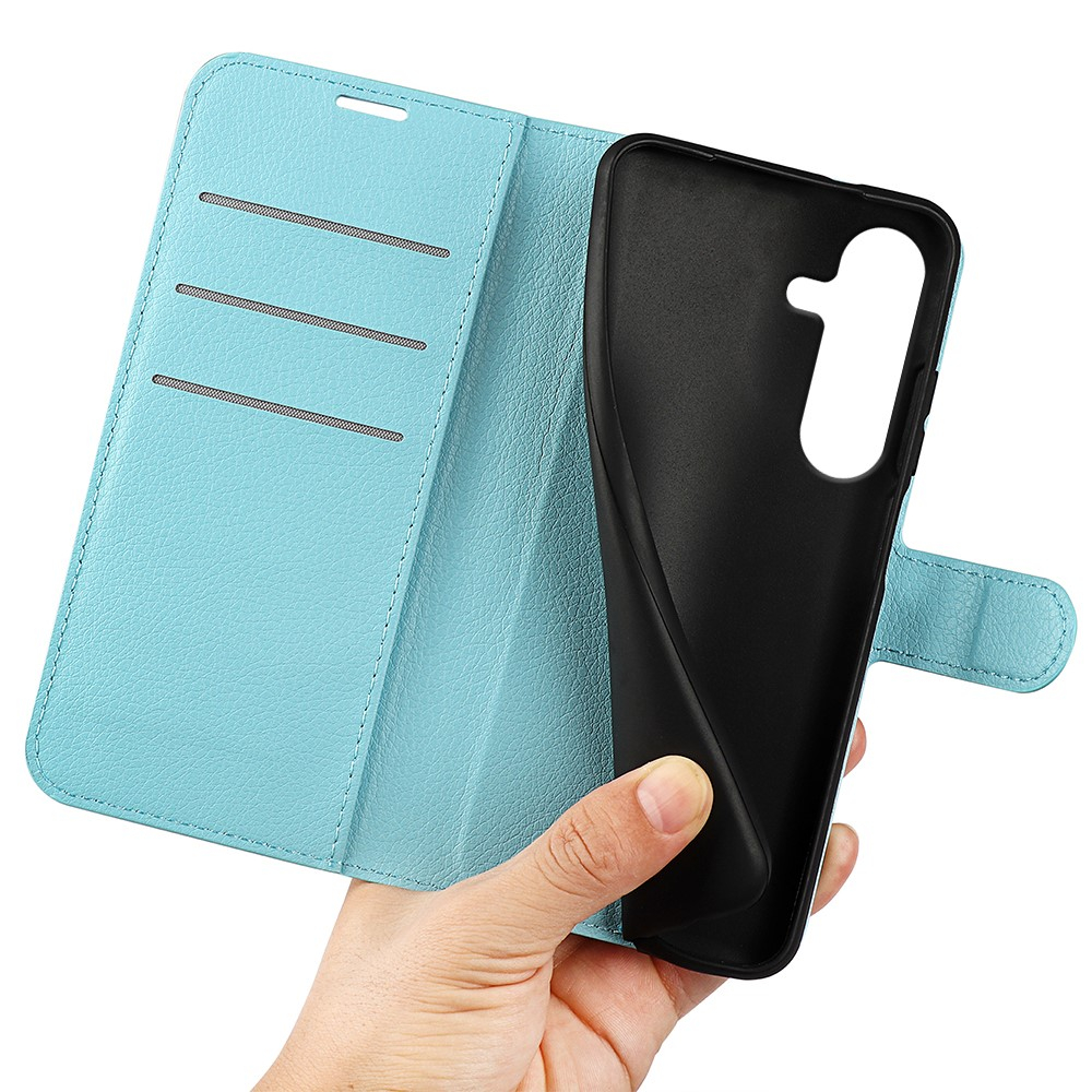 Samsung Galaxy S25 Leder Tasche Flip Cover Litchi Look - Hellblau