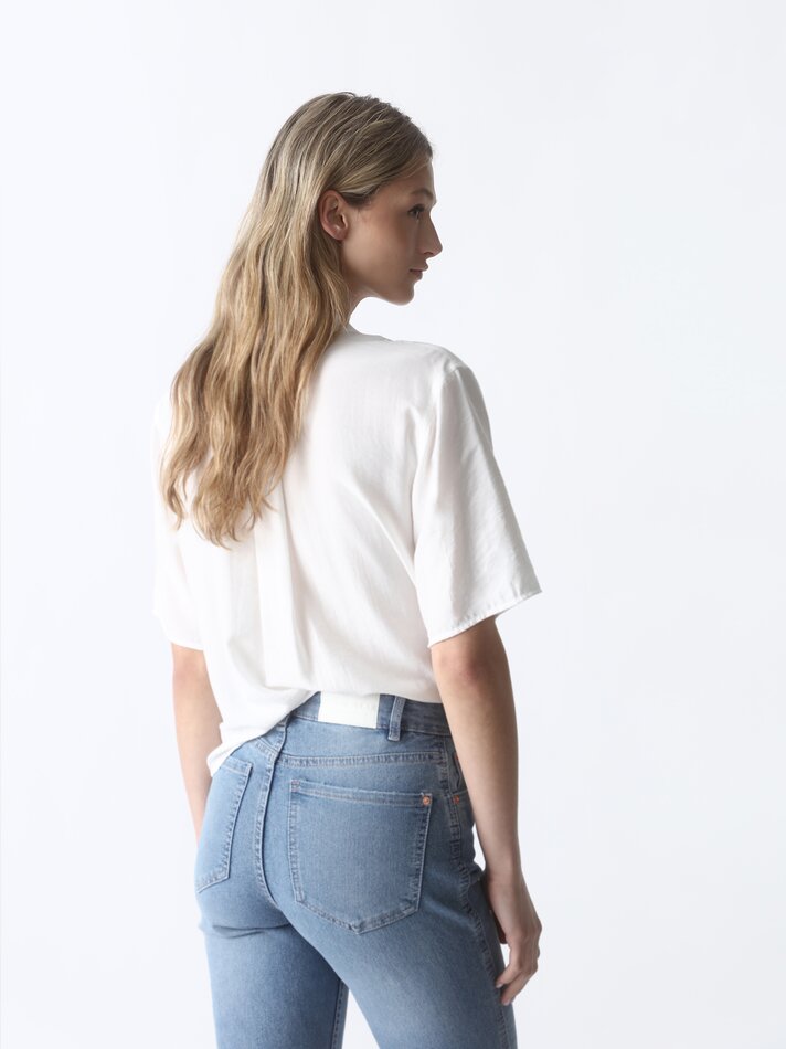 Calça jeans flare curta - Azul claro