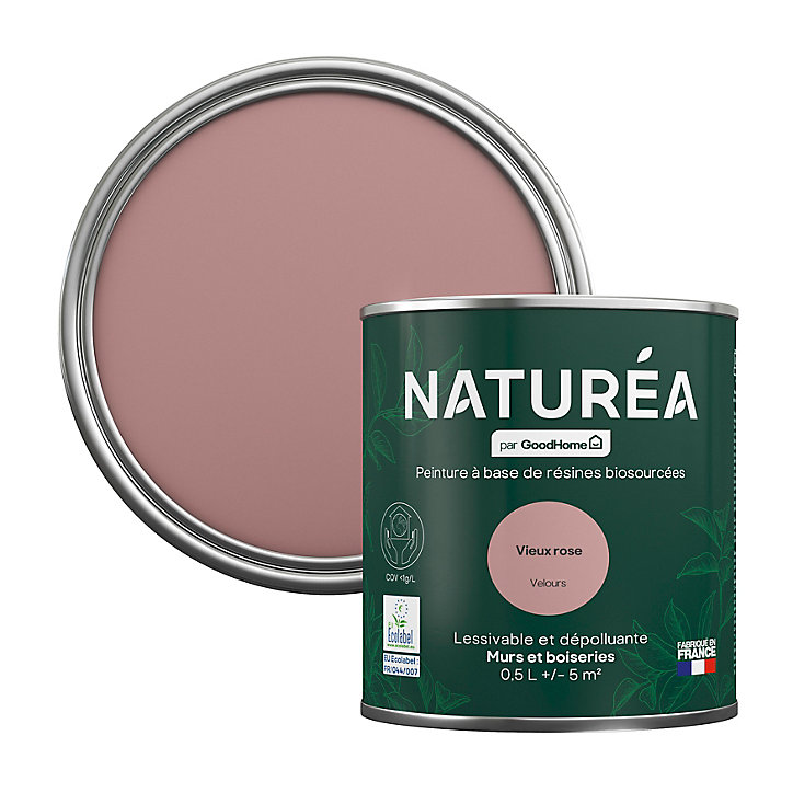 Peinture murs et boiseries Naturéa par GoodHome vieux rose velours 0.5L