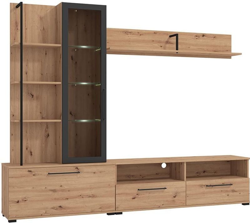 Tv-meubel DUBLIN - Eiken en Zwart - Met Opbergruimte - 229.5 cm - 3 Deuren