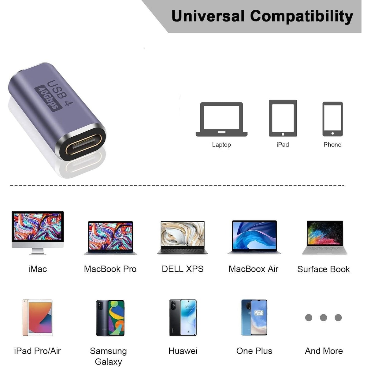 NÖRDIC USB4 forlengelsesadapter hunn til hunn 40G 8K60Hz PD100W