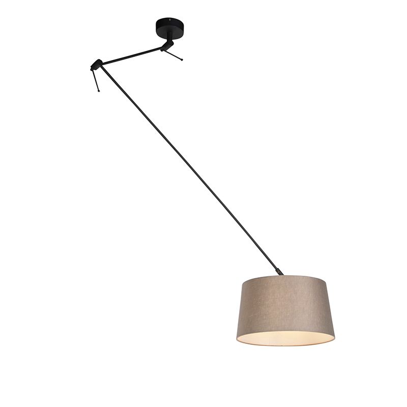 Hanglamp zwart met linnen kap taupe 35 cm - Blitz