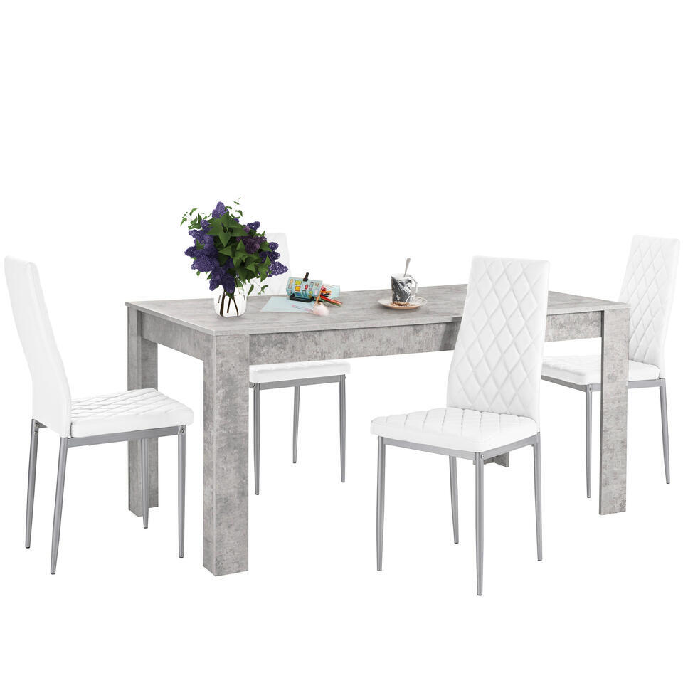 Lynn & Brooke - Set eettafel 160x90 cm en 4 witte stoelen