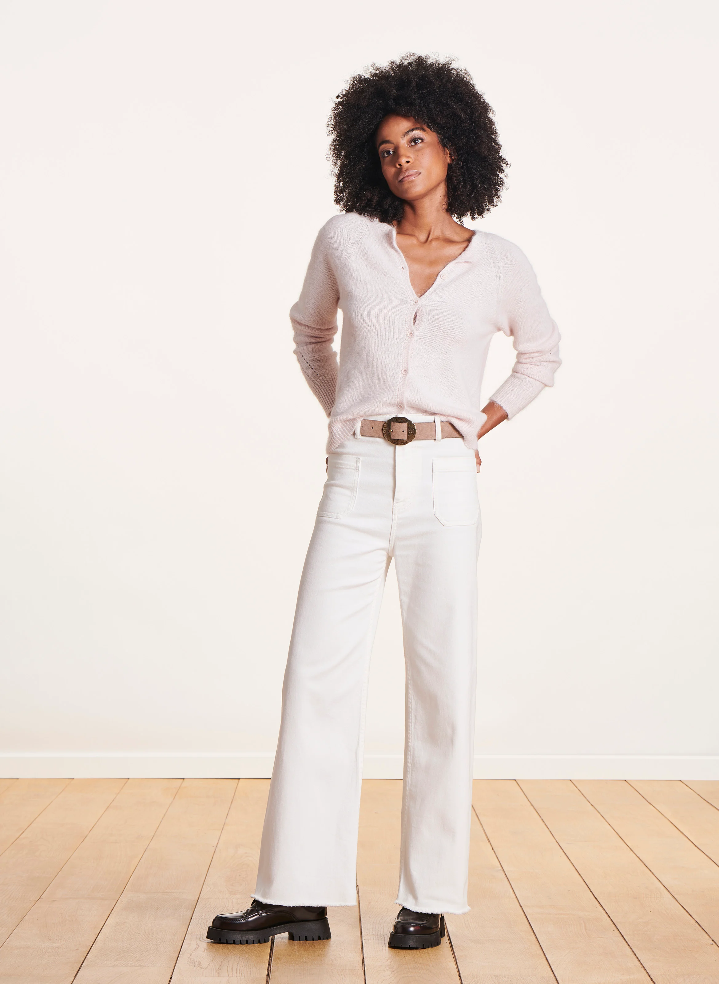Jean boot-cut taille haute en coton bio | Blanc