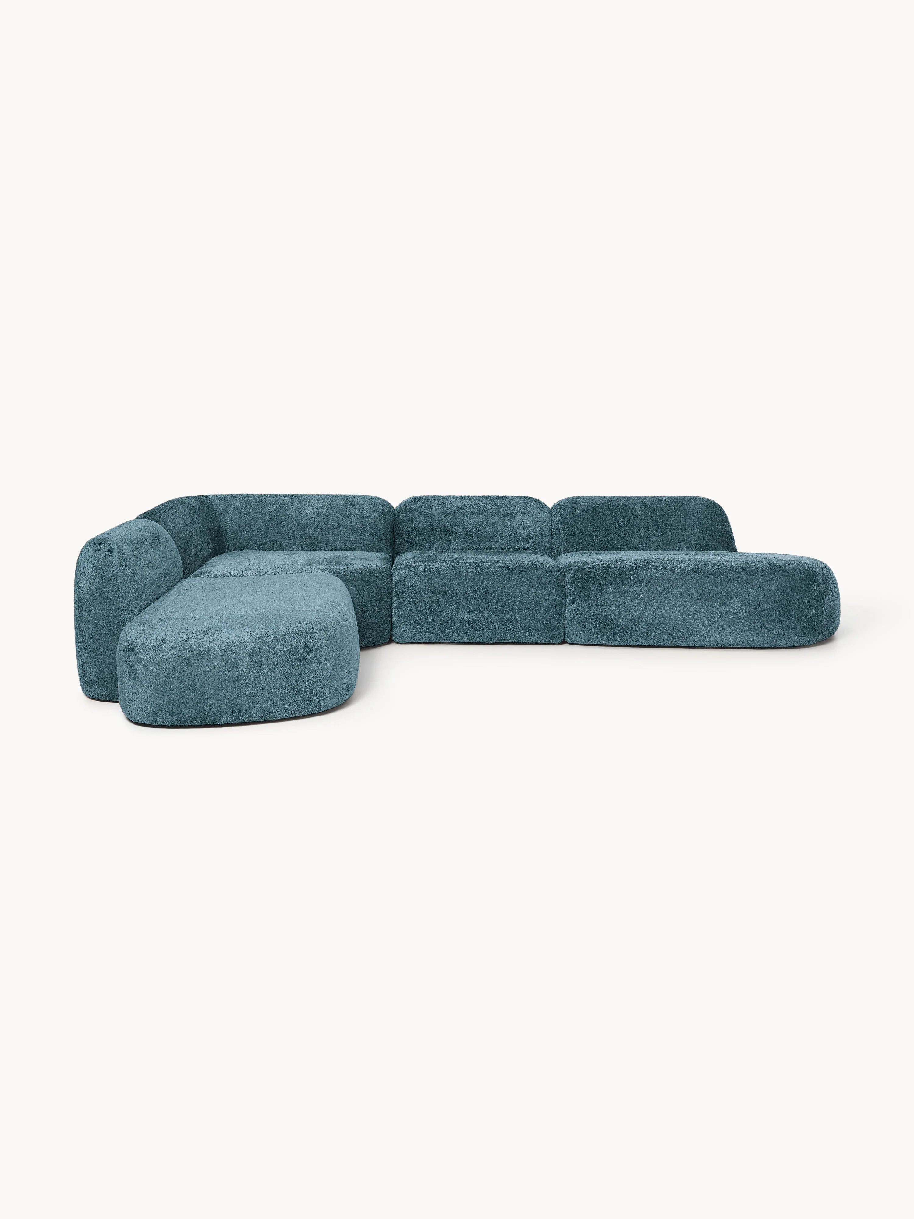 XL modulaire teddy bouclé hoekbank Wolke (4-zits) met chaise longue
