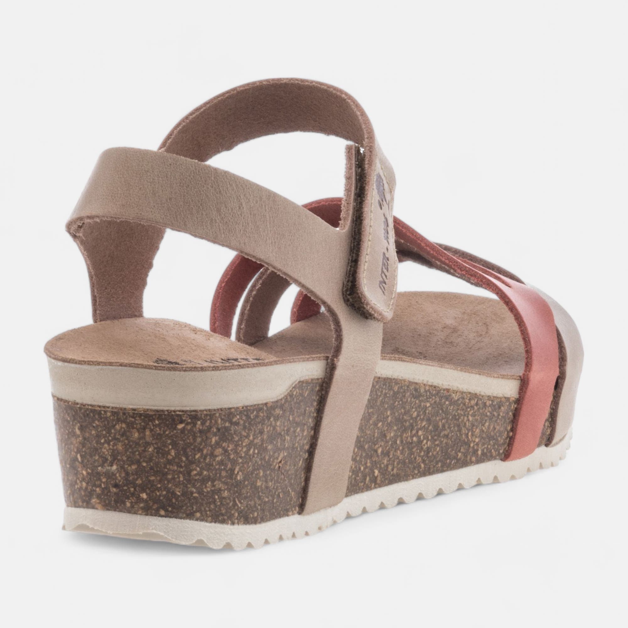 Mules semelle liège à talon compensé Femme en cuir taupe