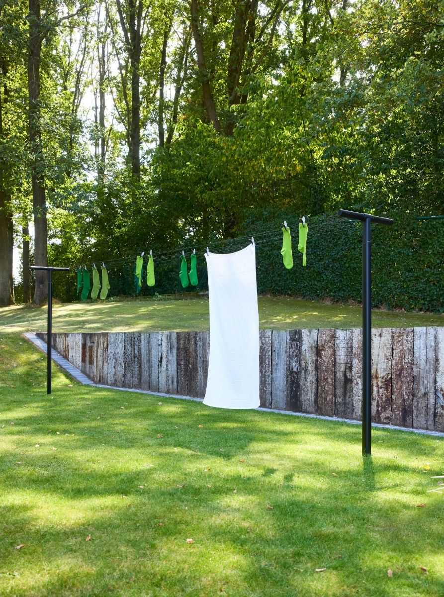 HangOut Waslijn met palen, 50 meter - Black