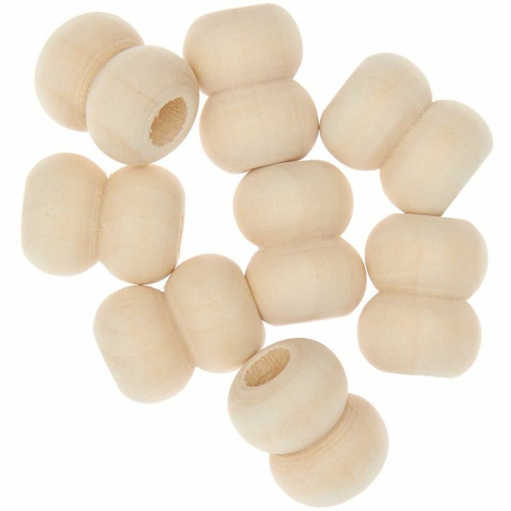8 perles rondes doubles - bois nature - 22 mm