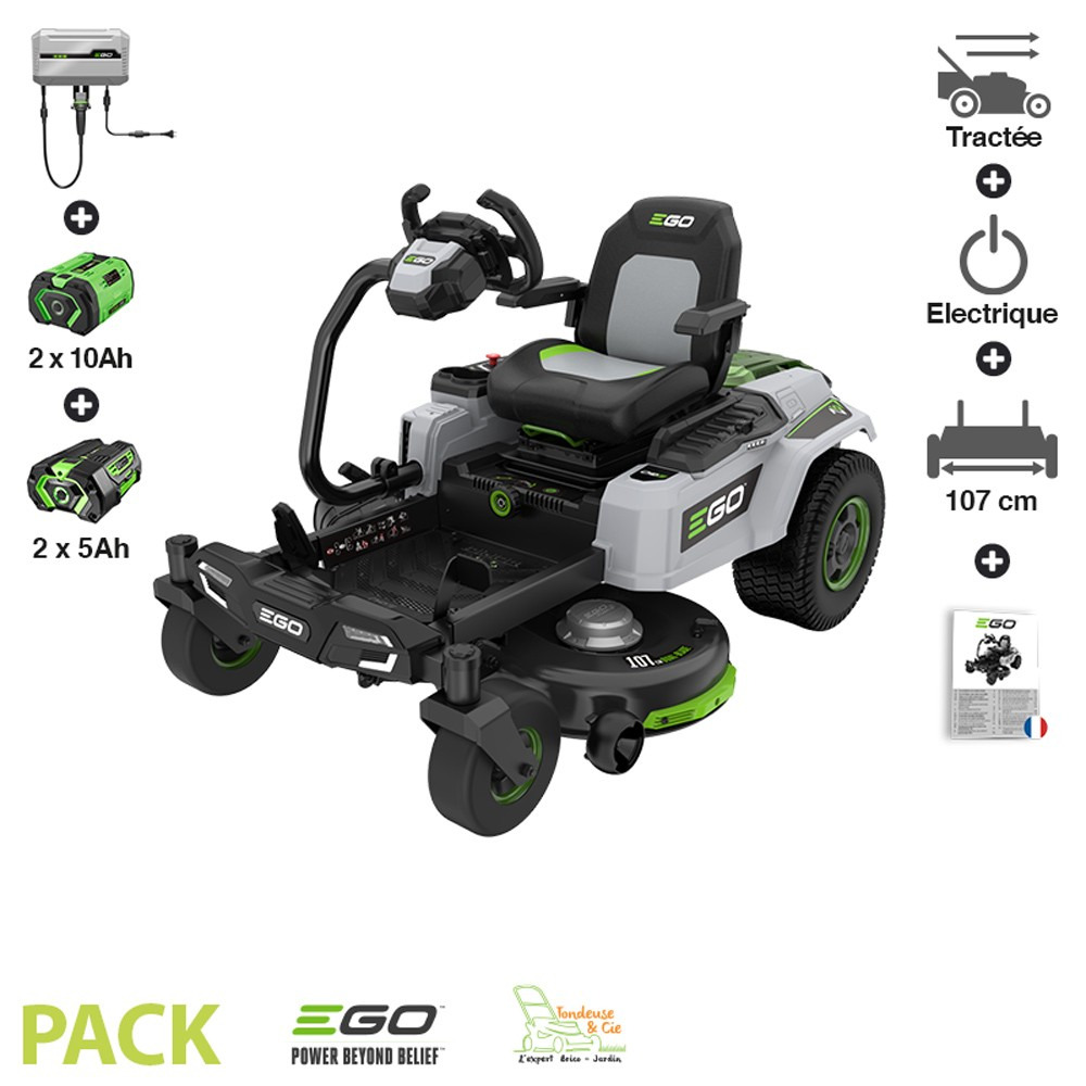 Pack tondeuse à rayon braquage zero 4 batteries 56v chargeur mural coupe 107 cm ego zt4201es