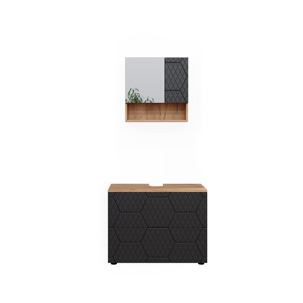 Vicco Badmöbel-Set Irma Eiche Anthrazit 2-teilig Spiegelschrank Waschbeckenschrank 80 cm