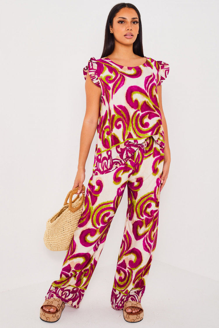 Ensemble 2 pièces top+ pantalon violet et vert