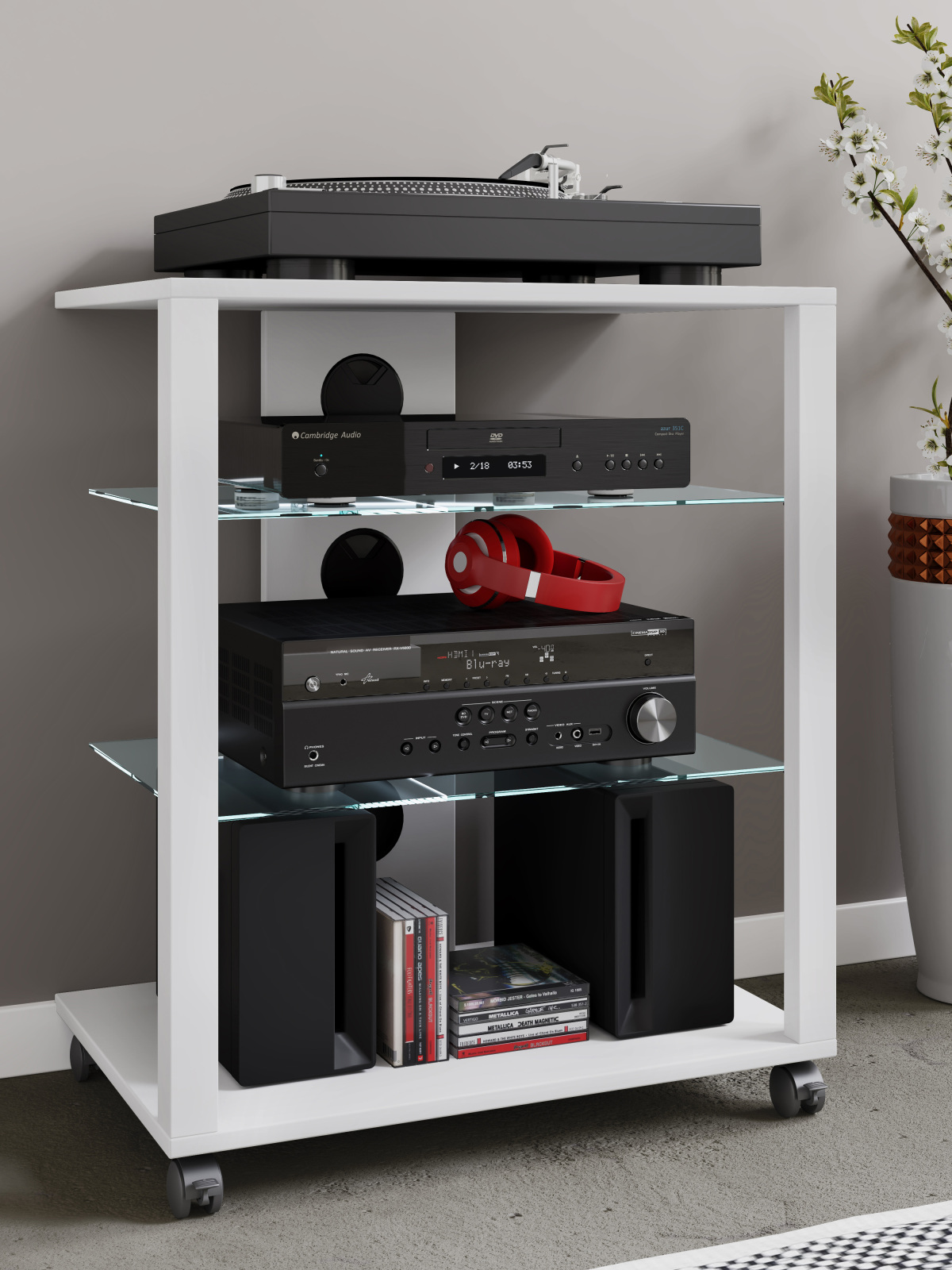 HiFi-Möbel FOLAS - weiß - mit Rollen - 60 cm