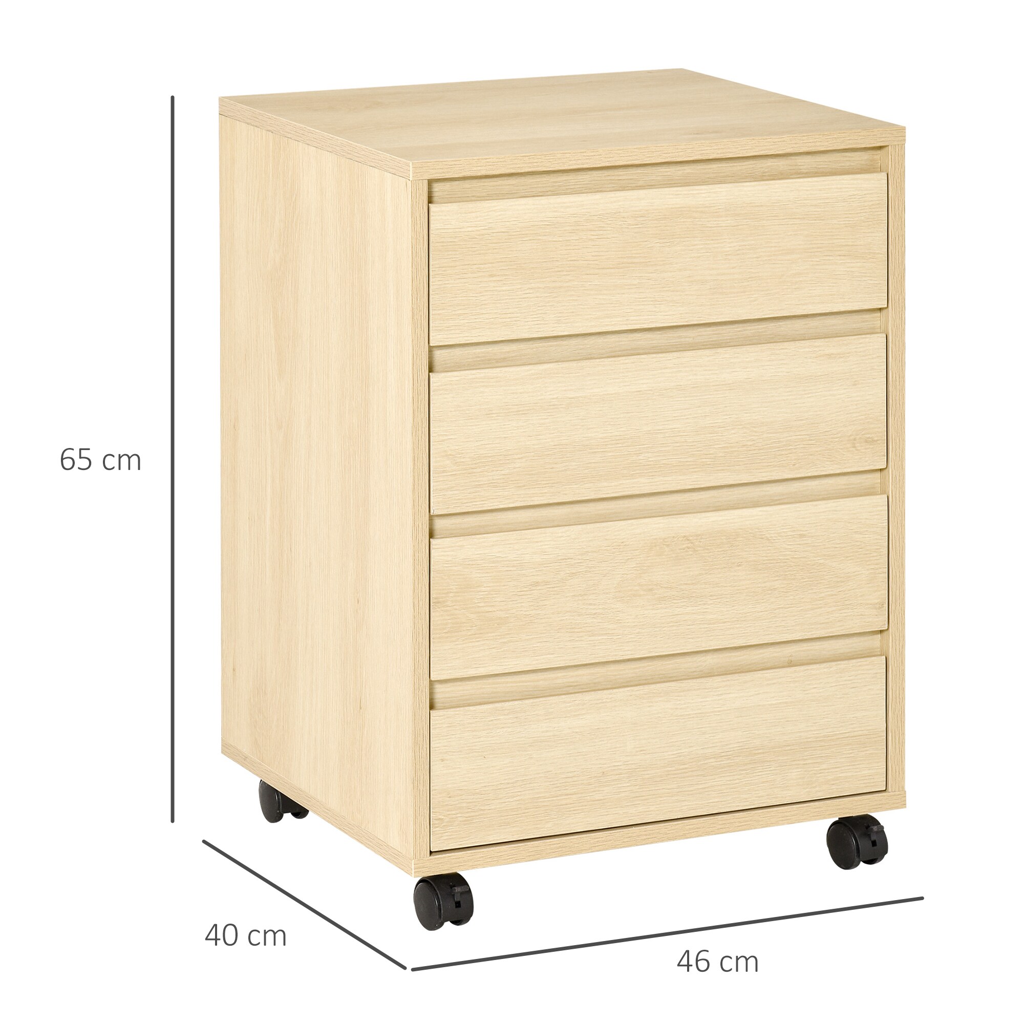 HOMCOM Aktenschrank mit 4 Schublade und Rollen natur 46L x 40B x 65H cm