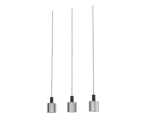 Hanglamp, 3-lichts, HxLxB 110x85x15 cm, zwart, zwart/transparant glas