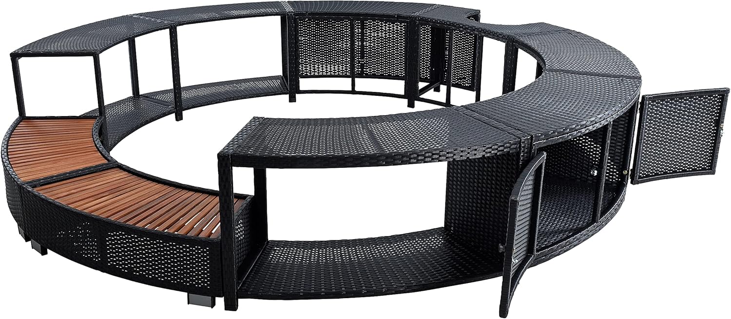 ESTEXO Poolumrandung Poolverkleidung Whirlpool Umrandung Polyrattan Verkleidung Einfassung Rund 200 cm (Schwarz)