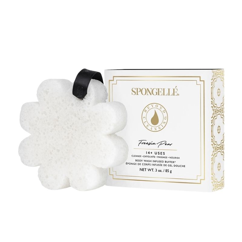 Éponge infusée Boxed Flower boîte cadeau freesia poire (14+ utilisations) Spongellé 85g