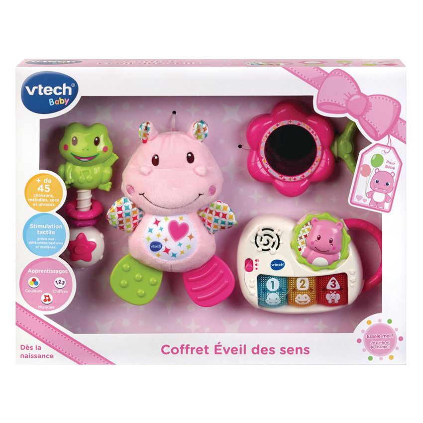 Coffret naissance - Eveil des sens - Rose - Ecru