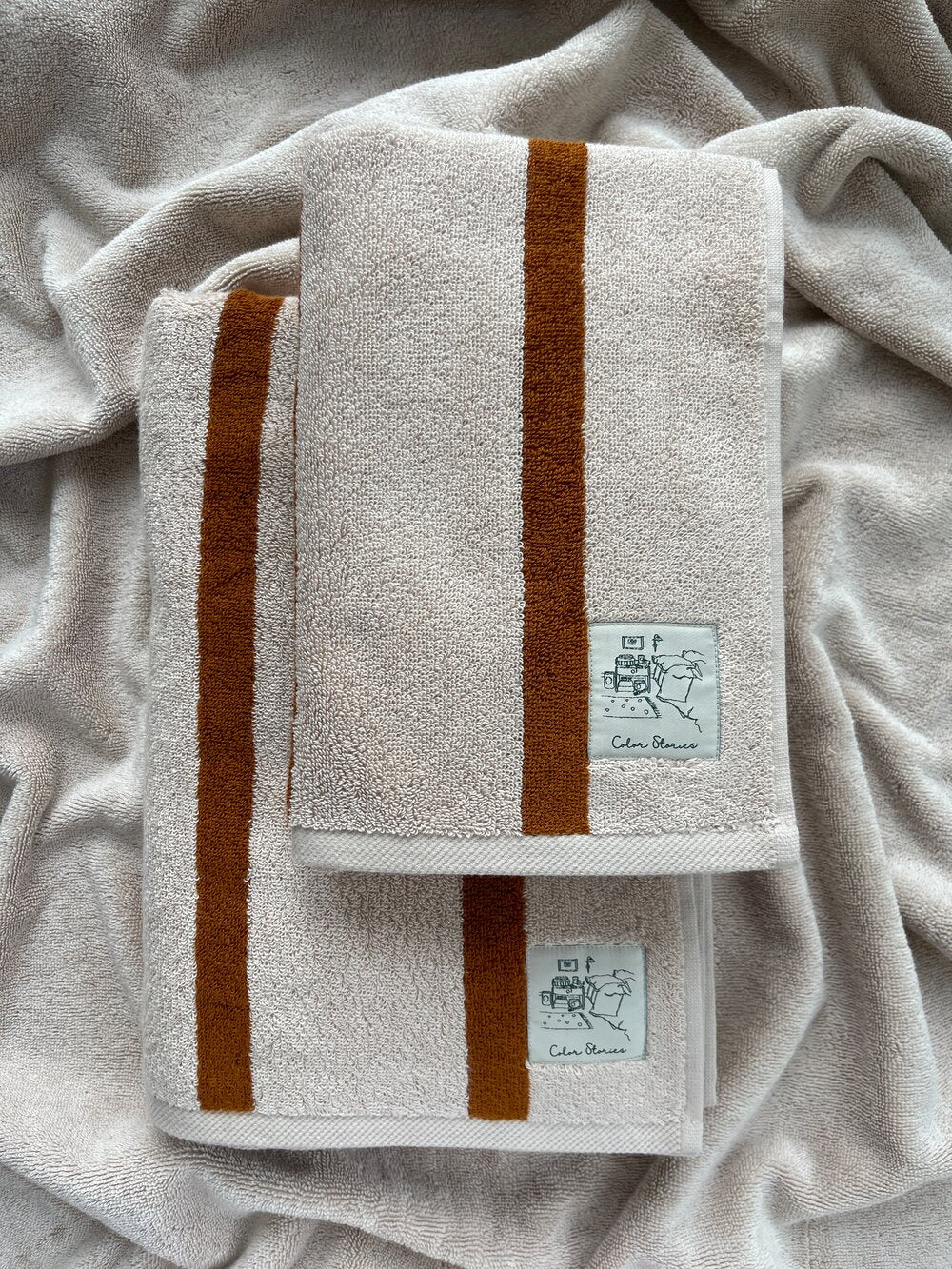 Color Stories  Stripe håndklæde - Karamel/Terracotta