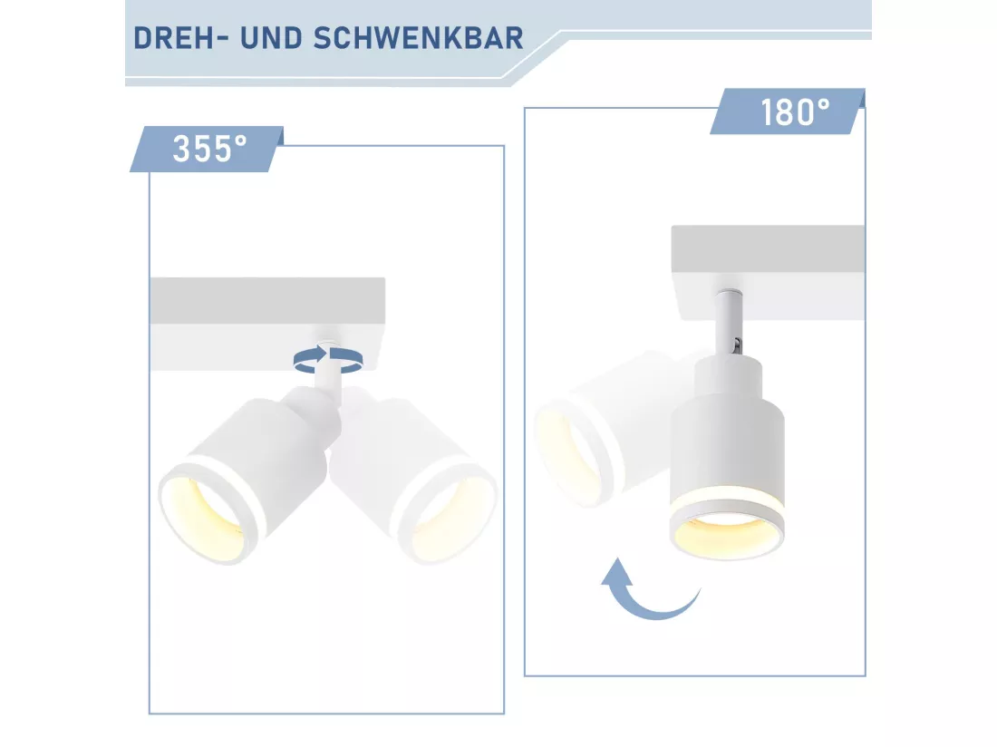 NETTLIFE Plafonnier Blanc moderne : 3 spots de plafond orientables en métal, plafonnier GU10, pour chambre, salle à manger, sans ampoule