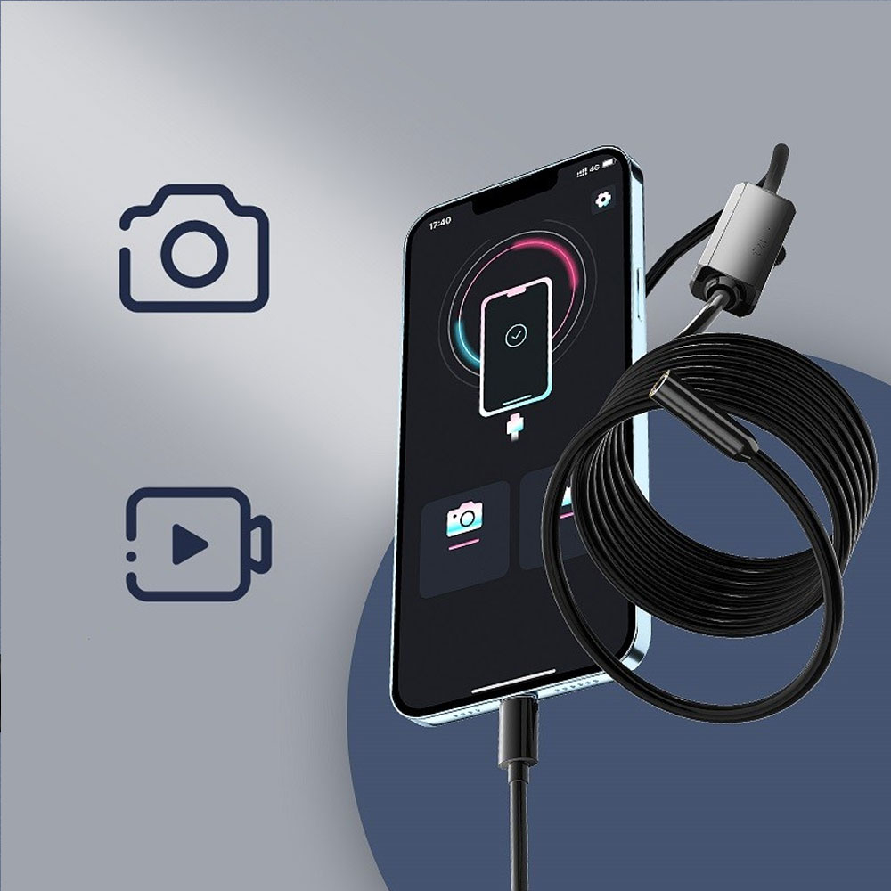 (3.5m) Wasserfeste Lightning Endoskopkamera 8-LED Inspektionskamera FullHD 960p IP68 (iOS) - Schwarz