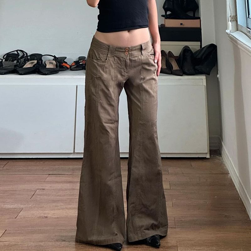 Honet - Lage taille effen rechte jeans met wijde pijpen