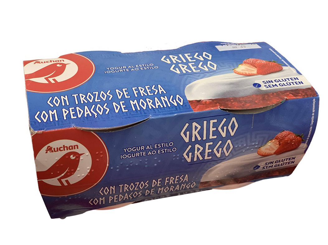 IOGURTE AUCHAN GREGO COM PEDAÇOS DE MORANGO 4X125G