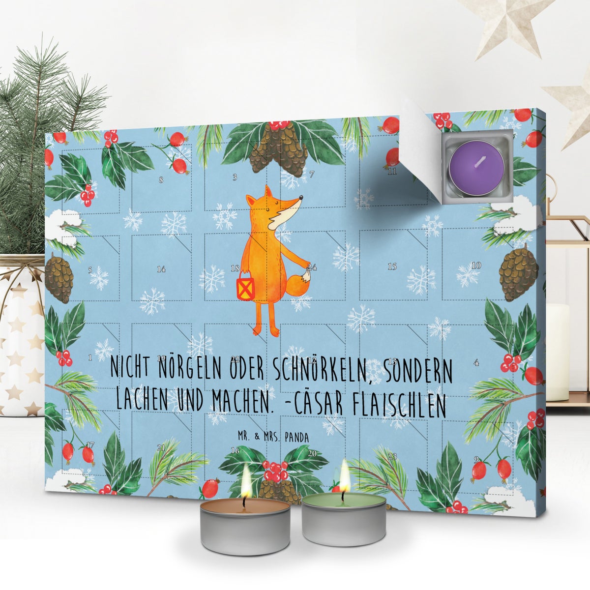 Mr. & Mrs. Panda Geurkaars Adventskalender Fox Lantern - Pastelblauw