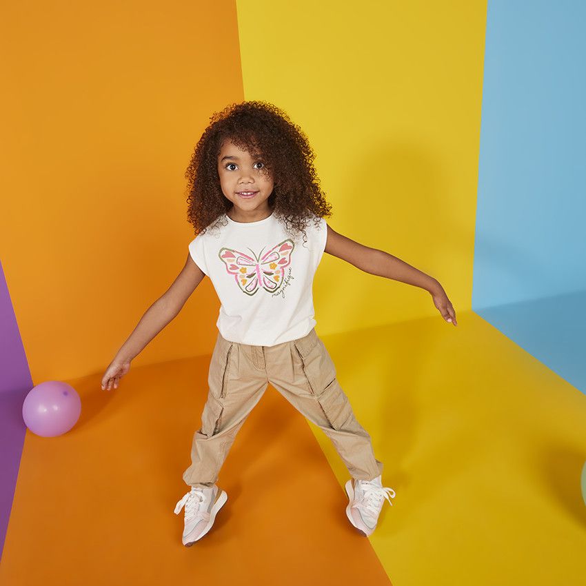T-shirt manches courtes motif en cording pour fille - Ecru
