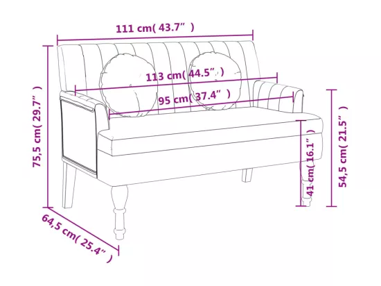 Banc avec coussins 113x64,5x75,5 cm lin