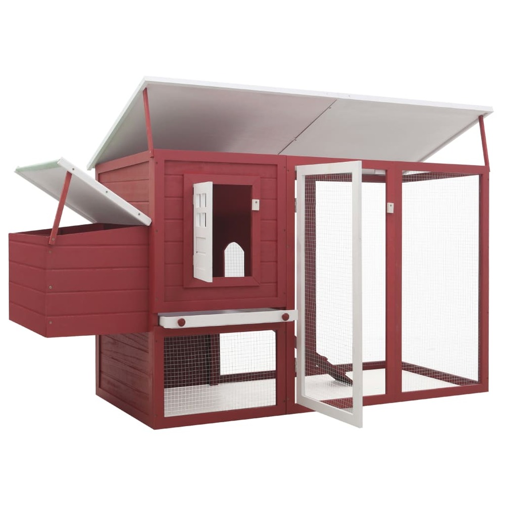 Poulailler d'extérieur avec 1 nichoir 202 x 75 x 98 cm bois rouge