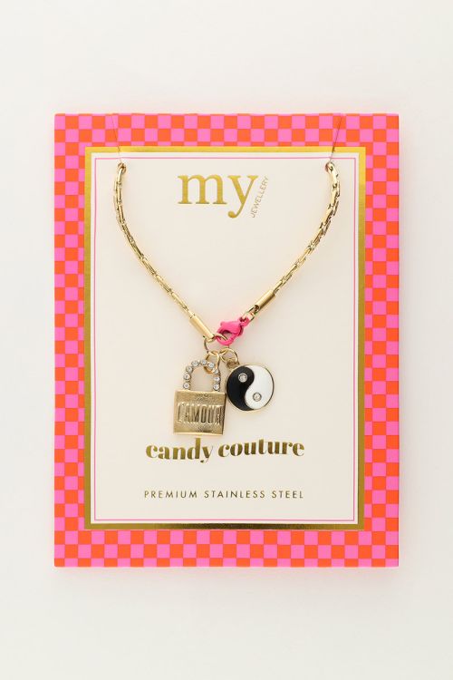 Candy ketting met bedels en roze slotje