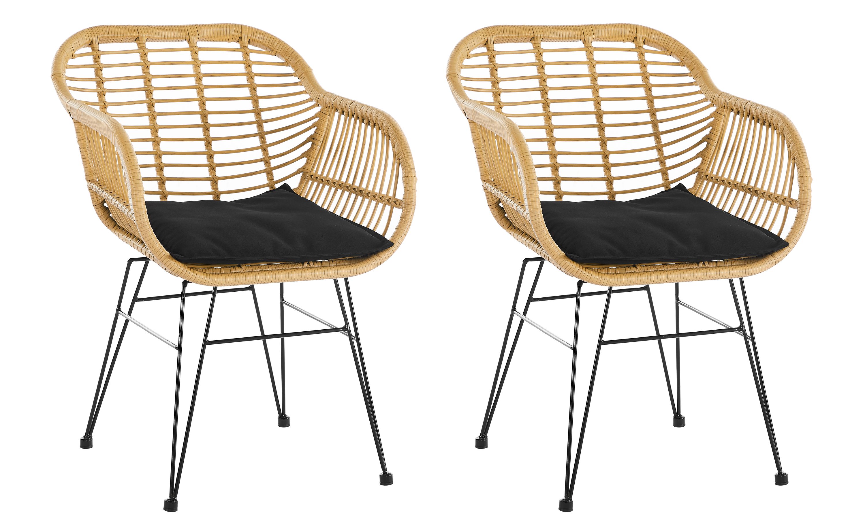 Armlehnstuhl Rattanoptik 2er Set natur Esszimmerstuhl Wohnzimmer Stuhl Stühle