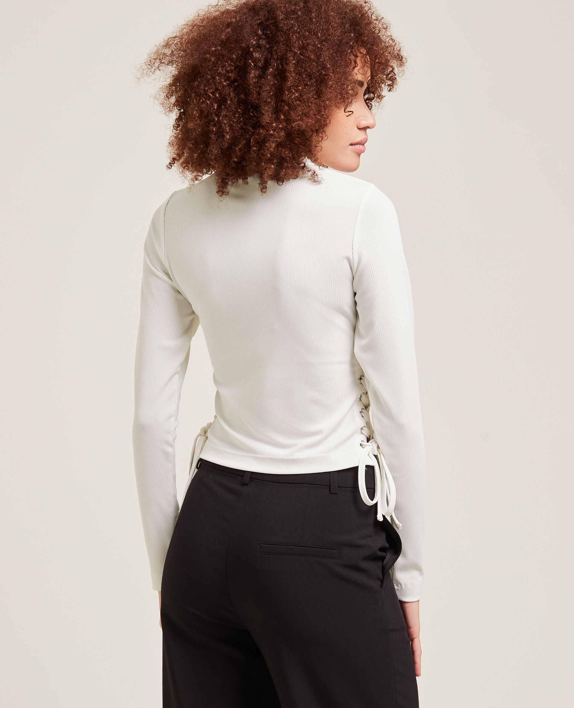 Top maille côtelée avec lacets - Blanc