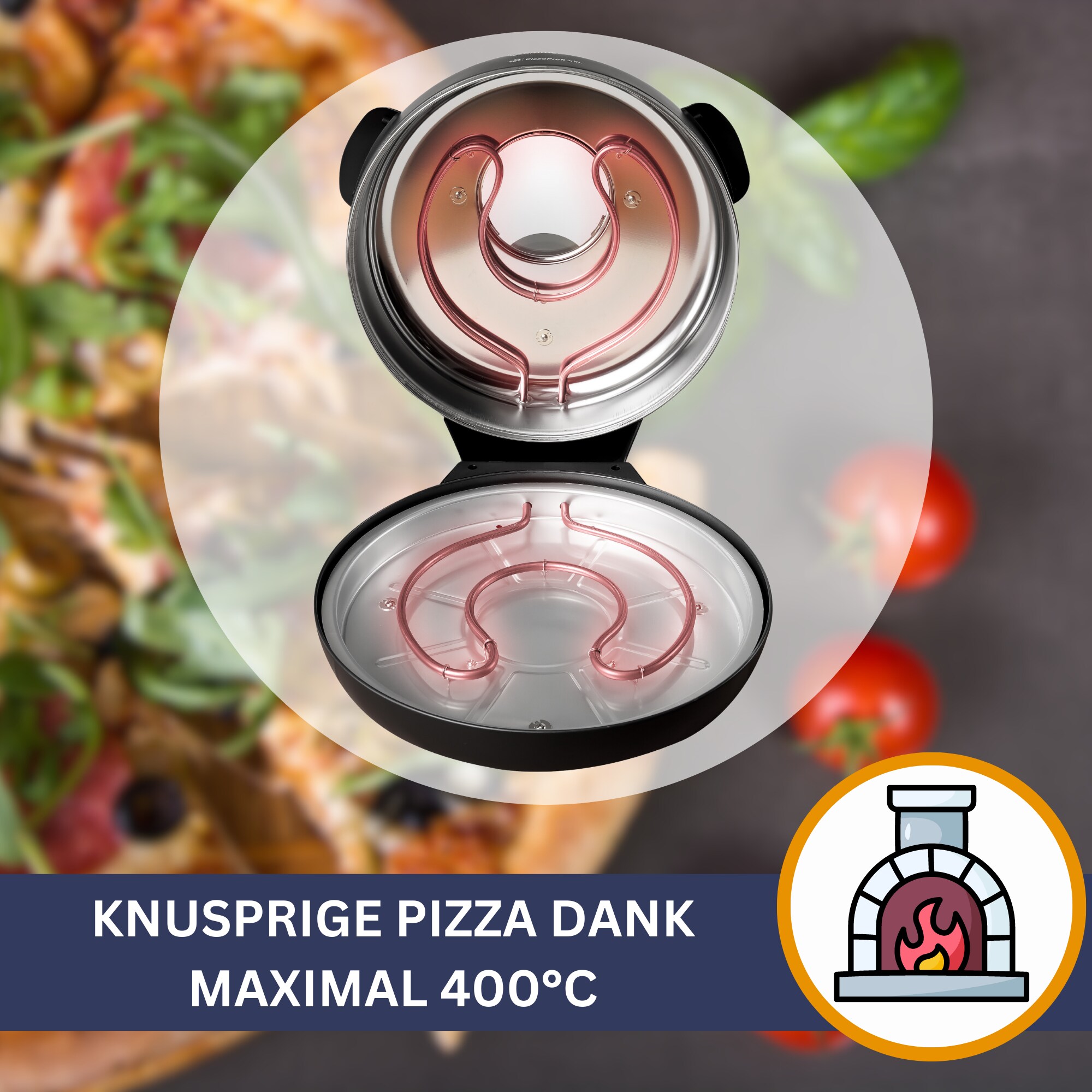 Sommertal PizzaProfi Pizzaofen, 32cm Pizzastein, schnelle 3-Minuten Pizza, 5-teiliges Set mit Pfanneneinsatz, 2x Pizzaschieber, Pizzaschneider, Steinplatte, Sichtfenster, max. 400°C