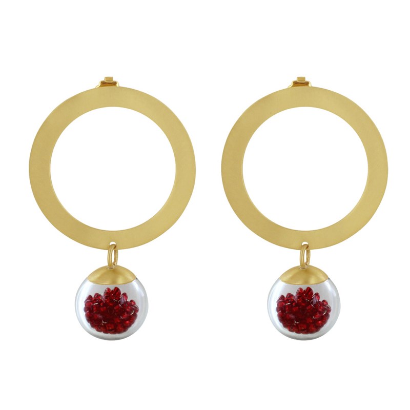 Boucles d'Oreilles Anneau Laiton Bulle Pâte de Verre et Perles