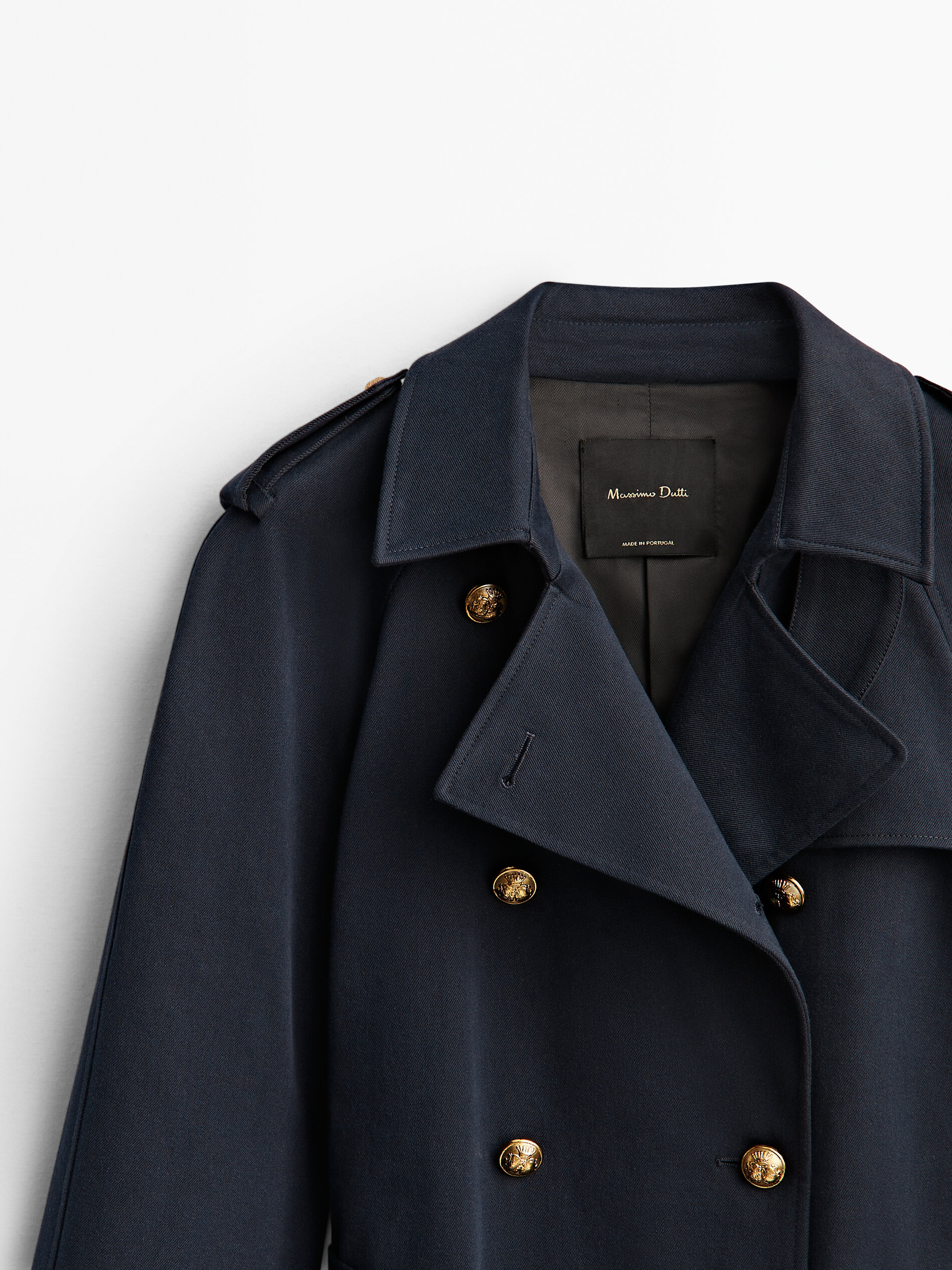 Trench coat com botões dourados - AZUL MARINHO