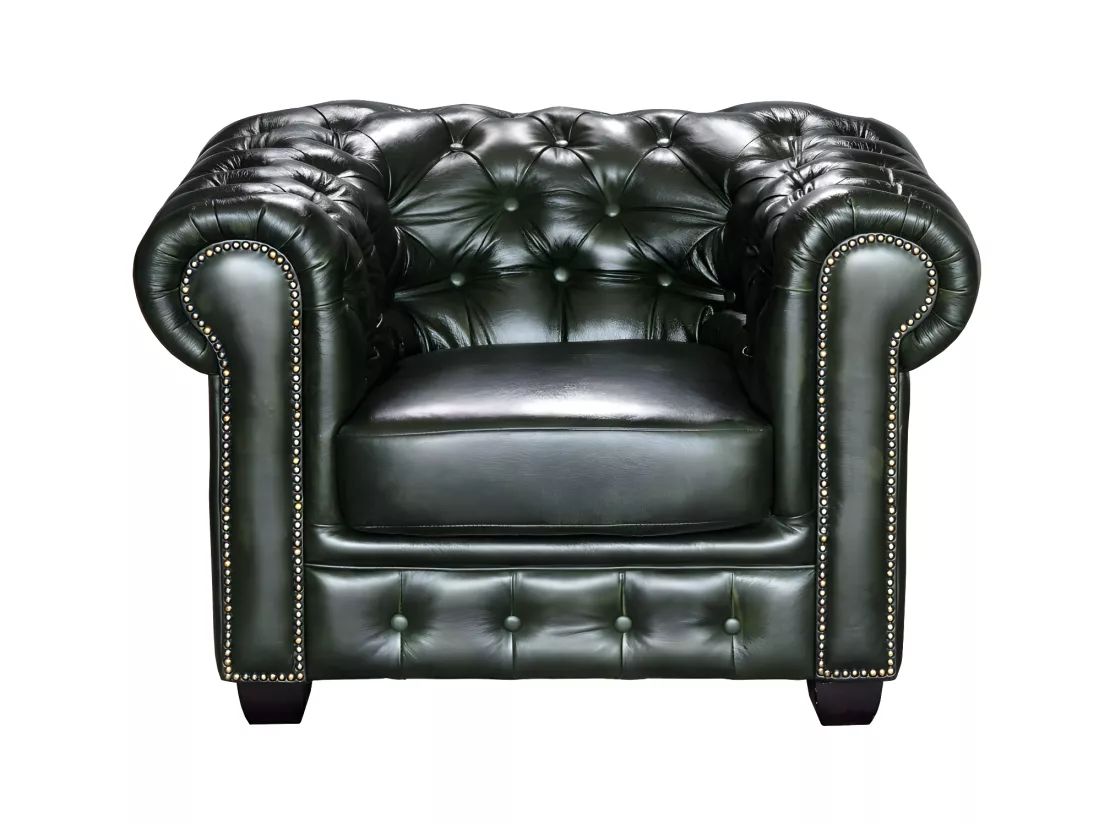 Fauteuil chesterfield BRENTON 100% cuir de buffle - Vert empire