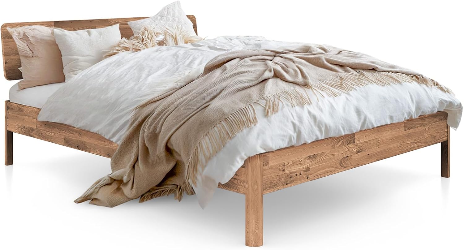 Massivholzbett Penny - mit Holzkopfteil - Doppelbett aus Holz - 160 x 200 cm - Geölt - Wildeiche