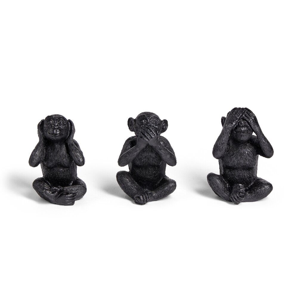 Lot de 3 statues singe plastique noir L8,5x7,5xH11,5cm
