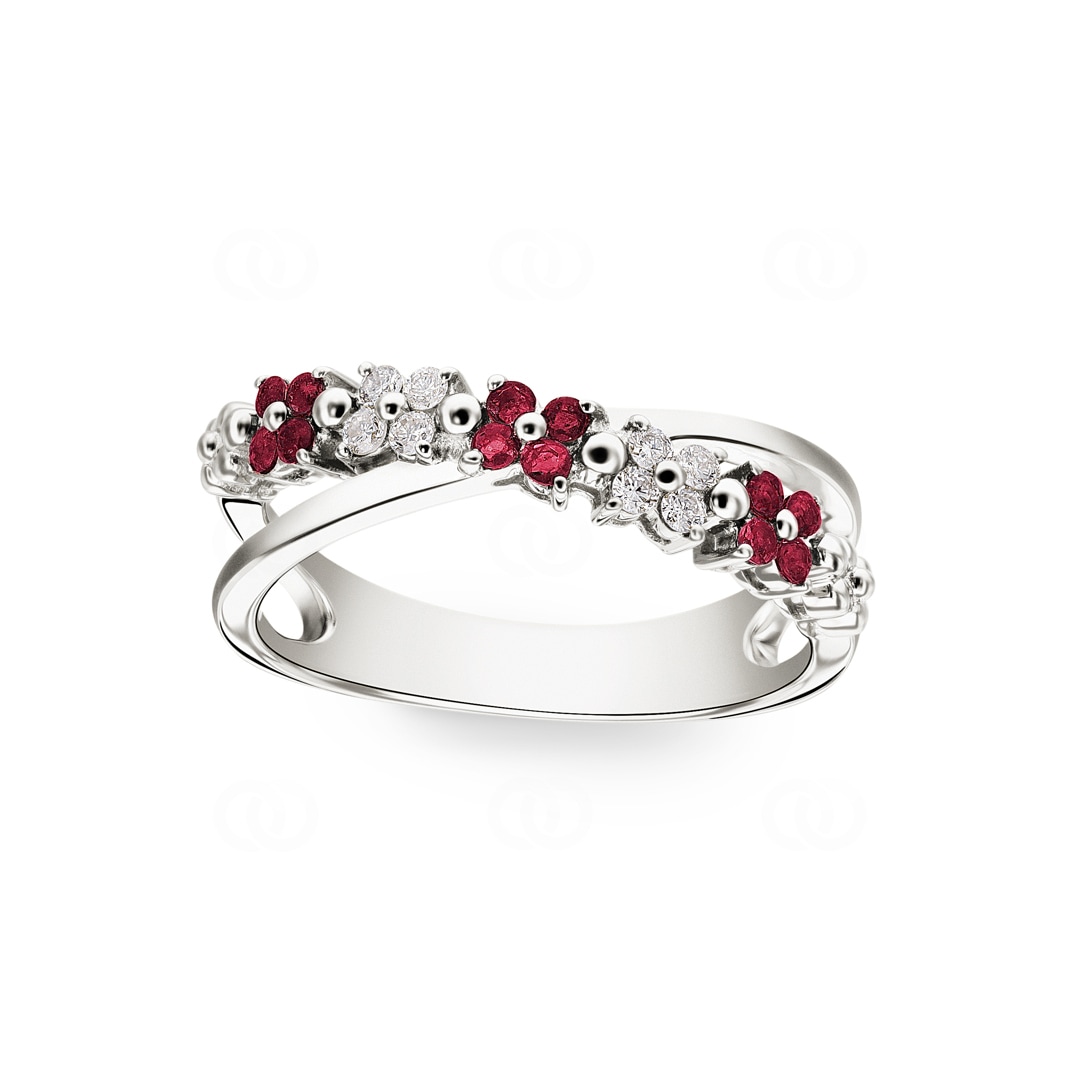 Ring 750/18 K Weissgold mit Rubinen & Diamanten 0.11 ct H/si