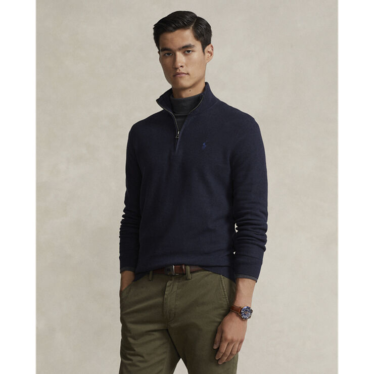Polo Ralph Lauren Mesh-Knit Cotton Quarter-Zip Sweater Navy htr