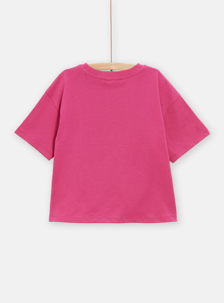 T-shirt fuchsia animation tropical paillette pour fille