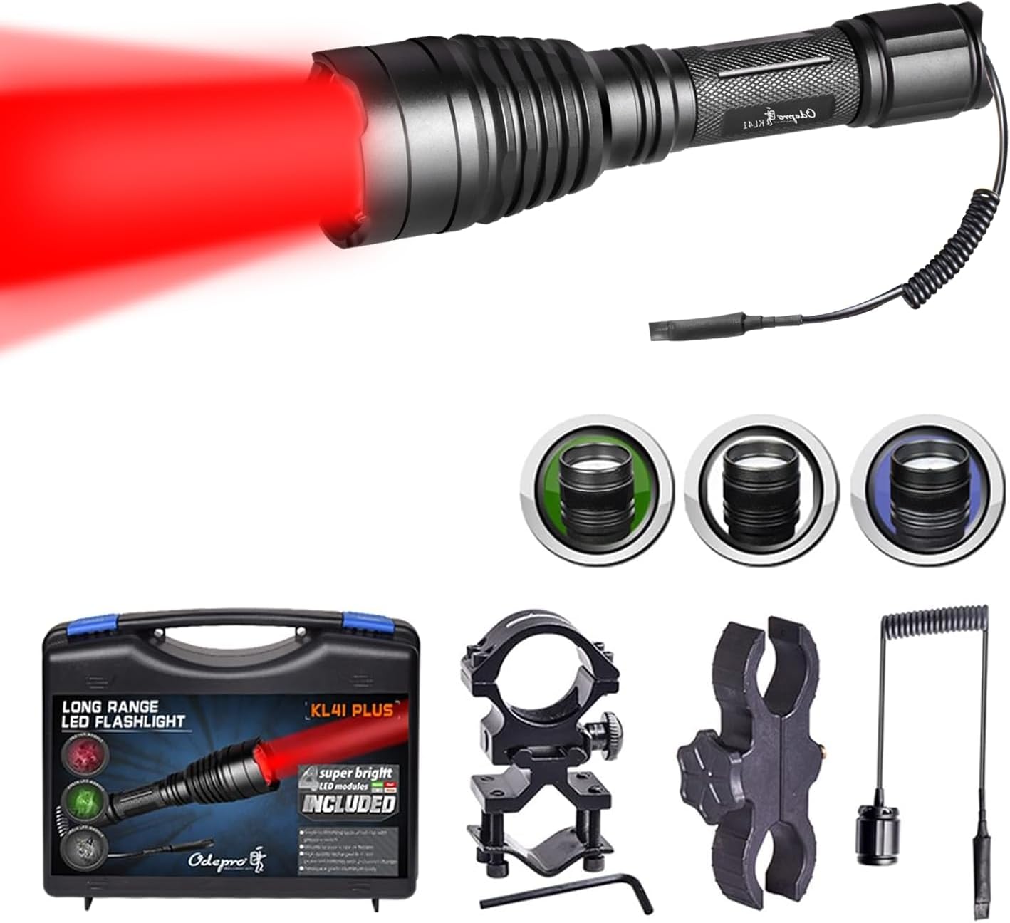 KL41 Plus LED Taschenlampe Extrem Hell,2 Wiederaufladbare Batterie Taschenlampen mit Rot,Grün, IR850,Weiß, 384m Langstrecken Leuchte IP68 mit Fernschalter für Outdoor,Camping,Wandern,Notfäll