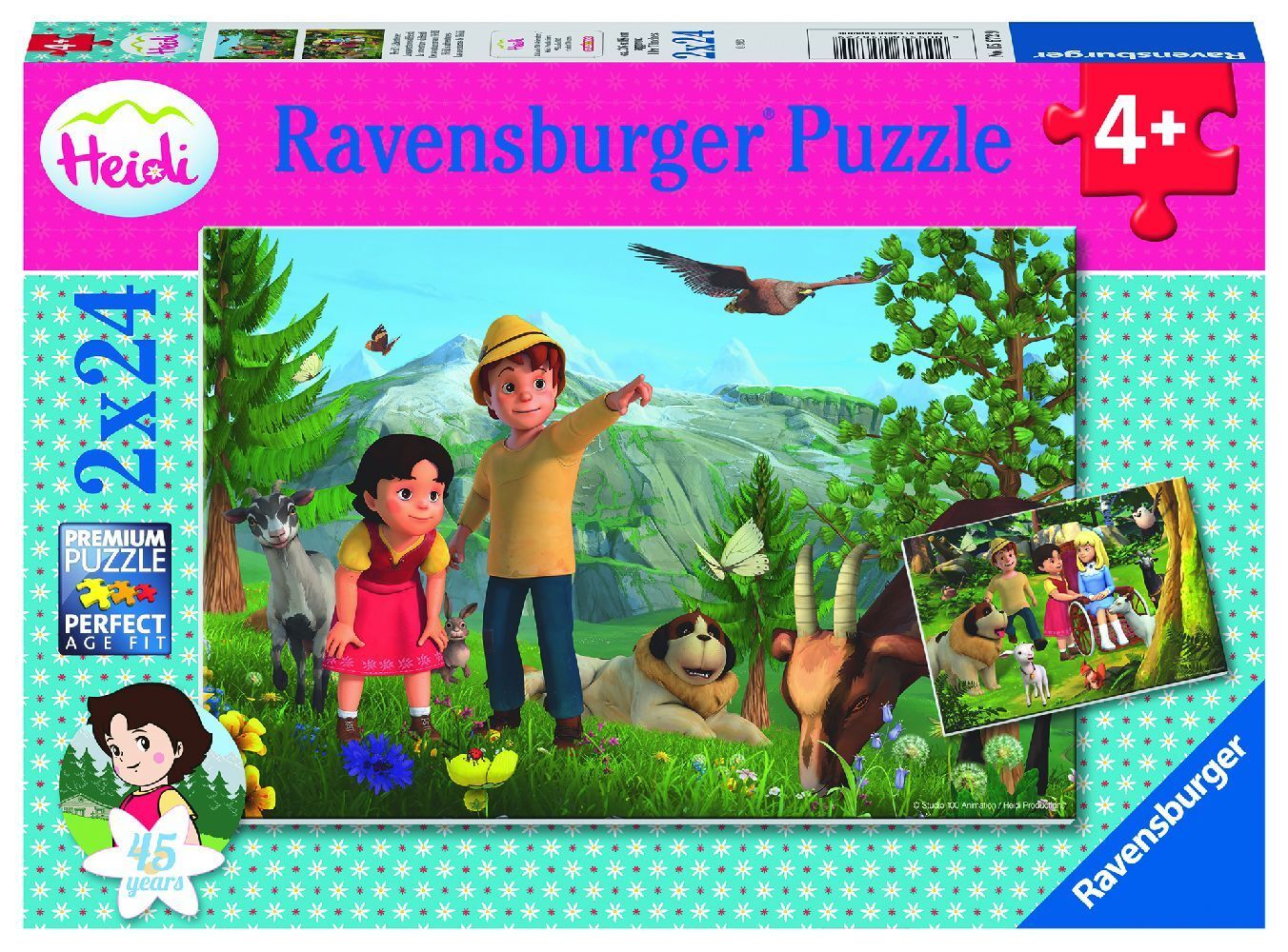 Ravensburger Kinderpuzzle 05672 - Heidi's Abenteuer - 2x24 Teile Heidi Puzzle für Kinder ab 4 Jahren