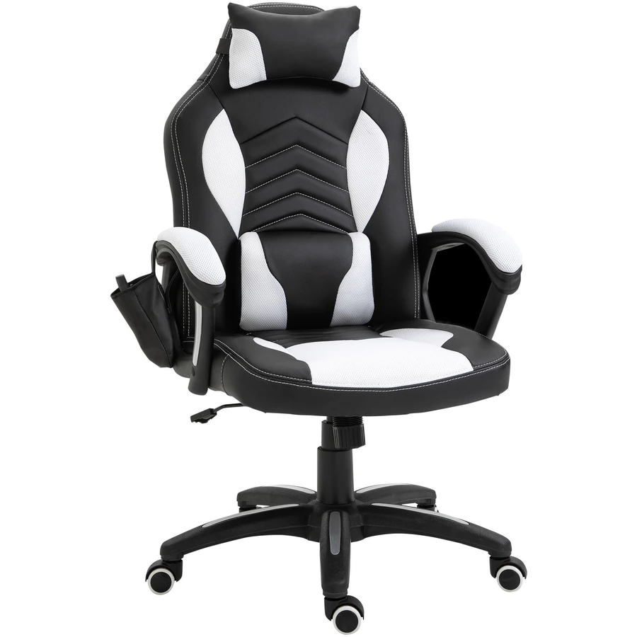 HOMCOM Sportlicher Chefsessel mit Massage- und Wärmefunktion schwarz, weiß