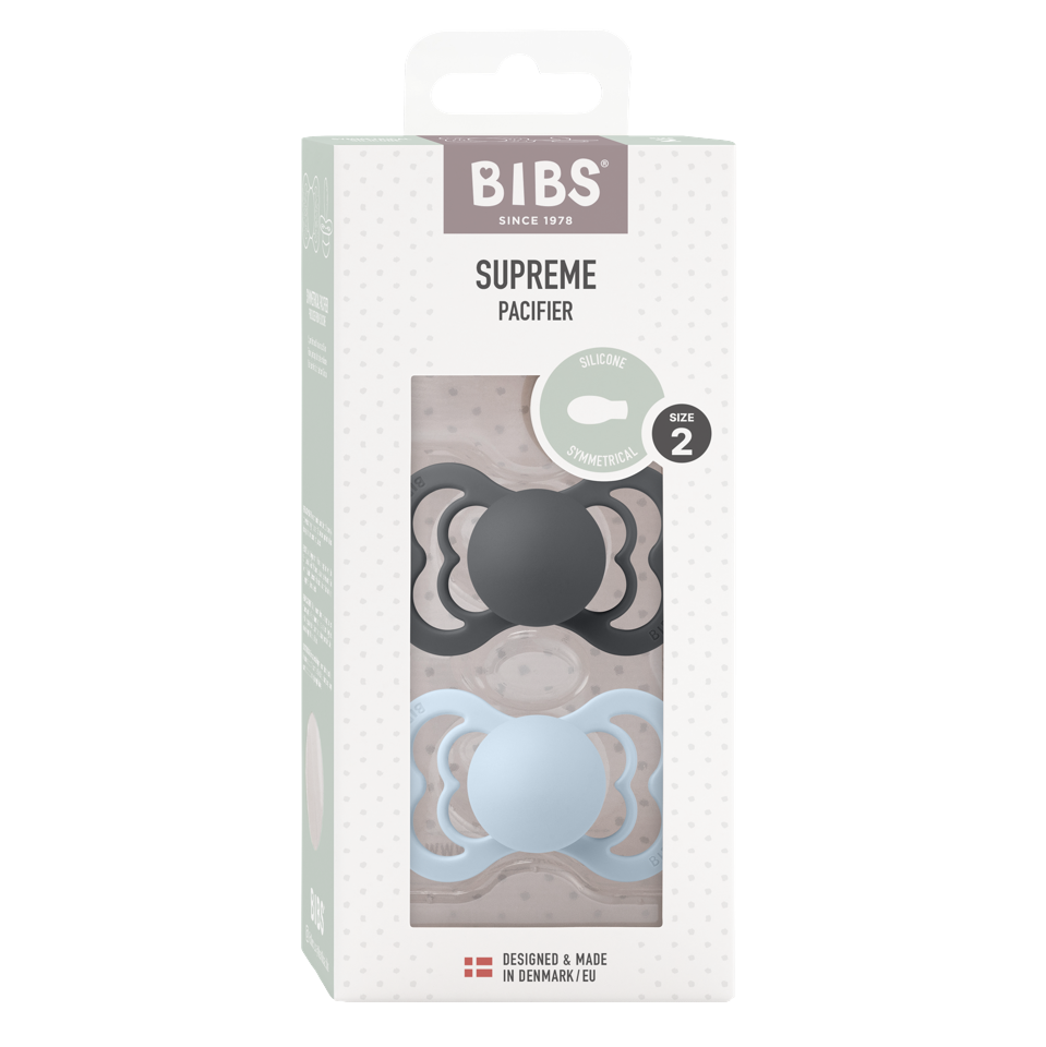 BIBS - Pacifier Supreme 2 PACK - Iron/Baby Blue - Size 2