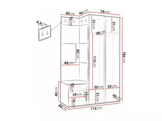 Meuble d'entrée Hartford 387, 186x116x46cm, Vert|Noir, MDF|Stratifié|Tapisserie