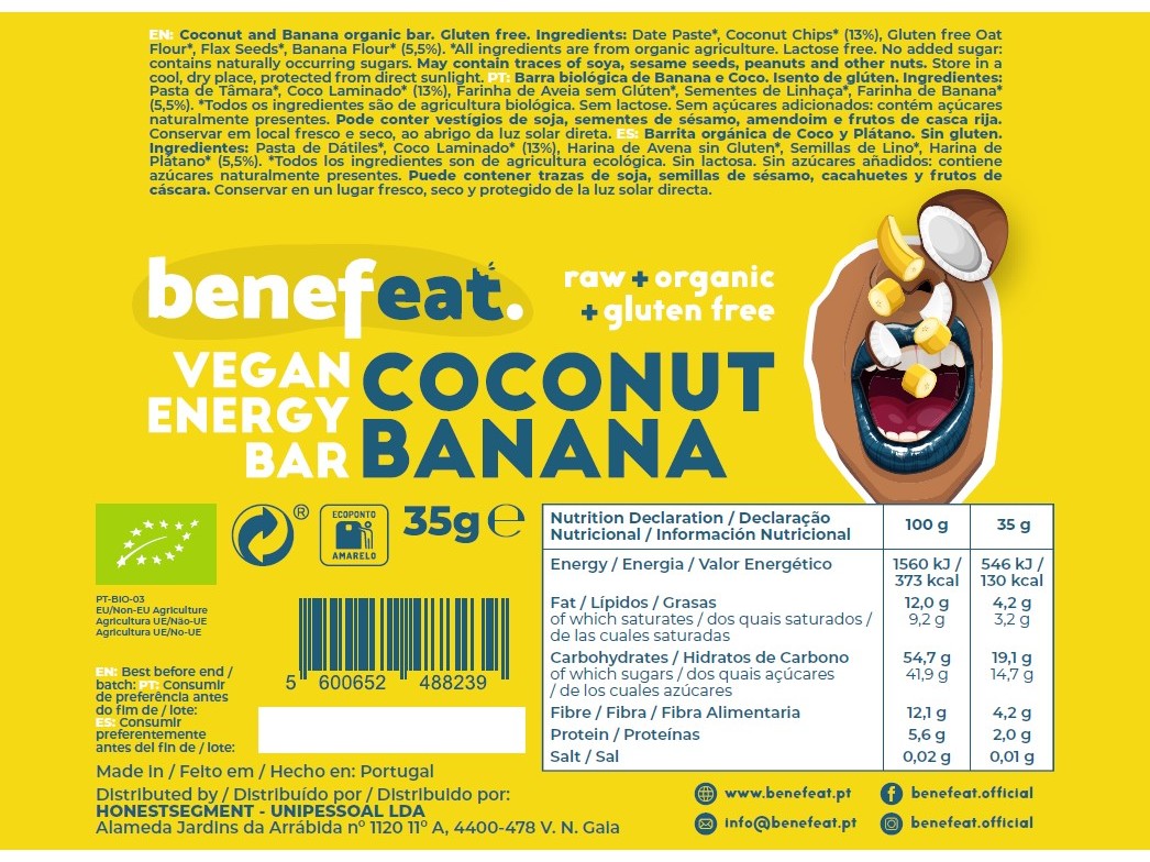 BARRAS BENEFEAT BIO COCO BANANA SEM GLÚTEN 35G