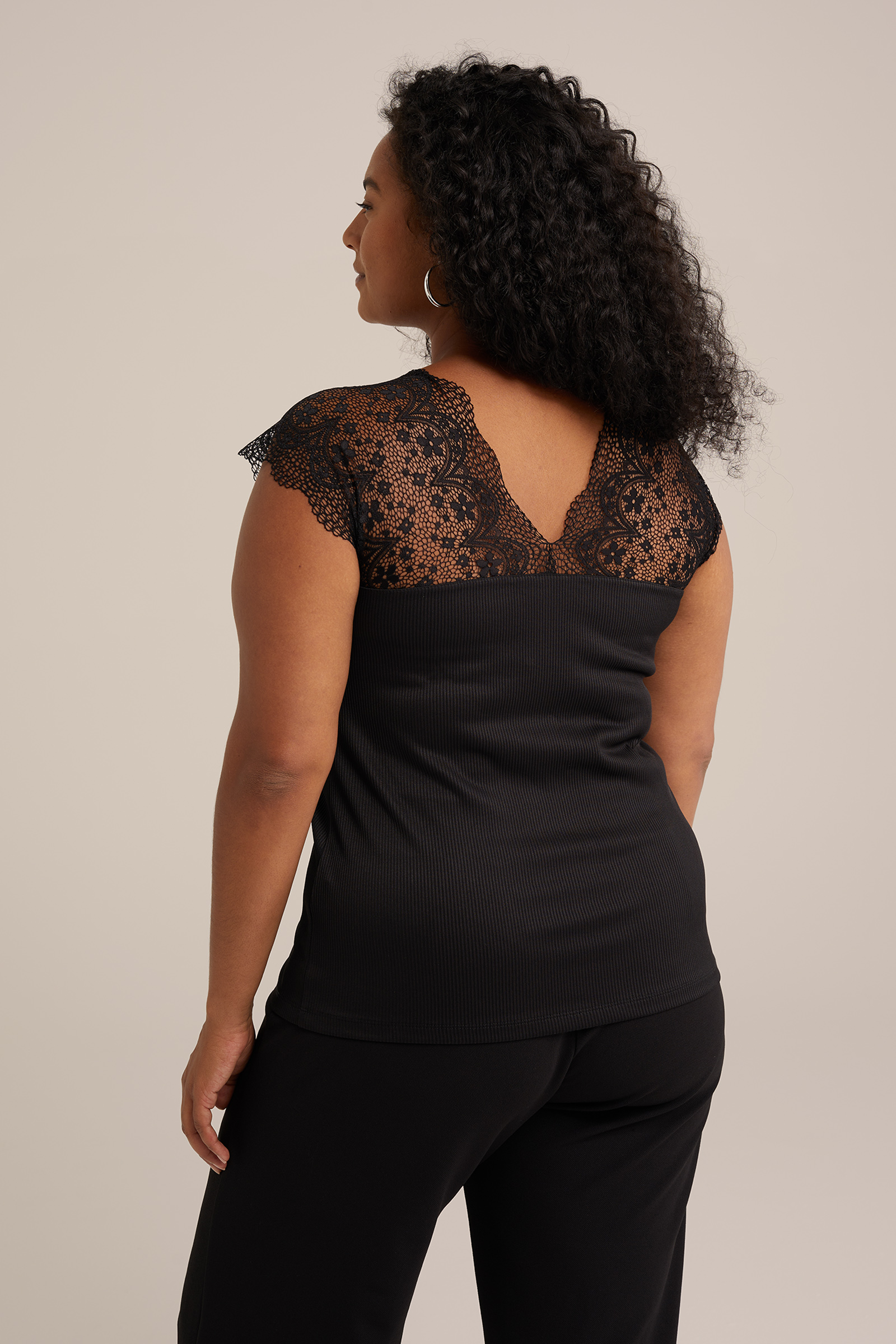singlet met kant - Curve WE Fashion Zwart