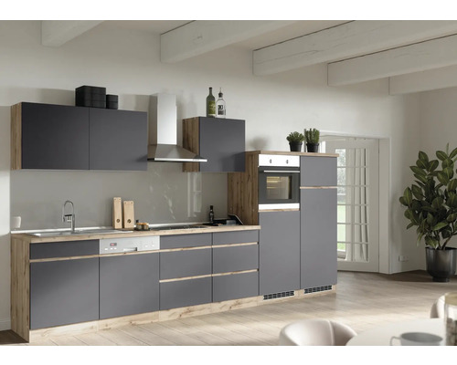Held Furniture Keukenmeubel met apparatuur PISA 360 cm grijs mat gedemonteerd omkeerbaar model 1126.6311
